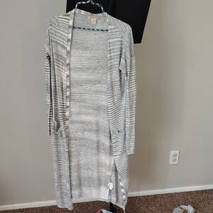 Lucky Brand Gray and White Knit Long Sweater